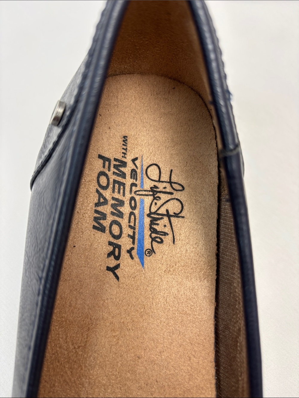 Life Stride Memory Foam Women 8.5 Navy Leather Slip-On Ballet Flats#410 - Picture 2 of 14